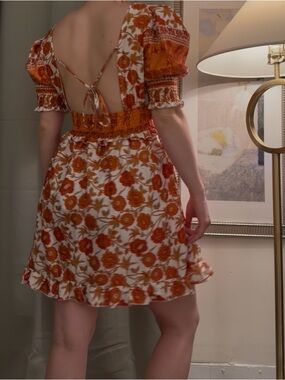 ASOS Orange Floral Open-Back Short Dress